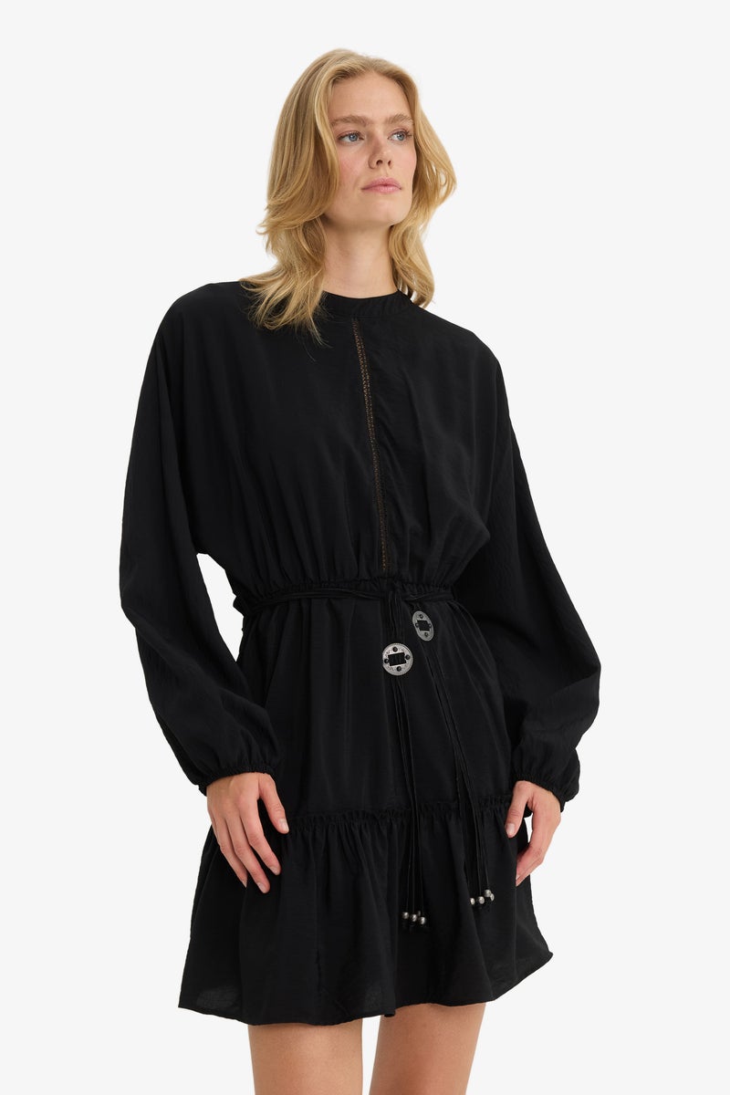 DeFacto Black Woman Crew Neck Long Sleeve Mini Dress Casual - Image 4